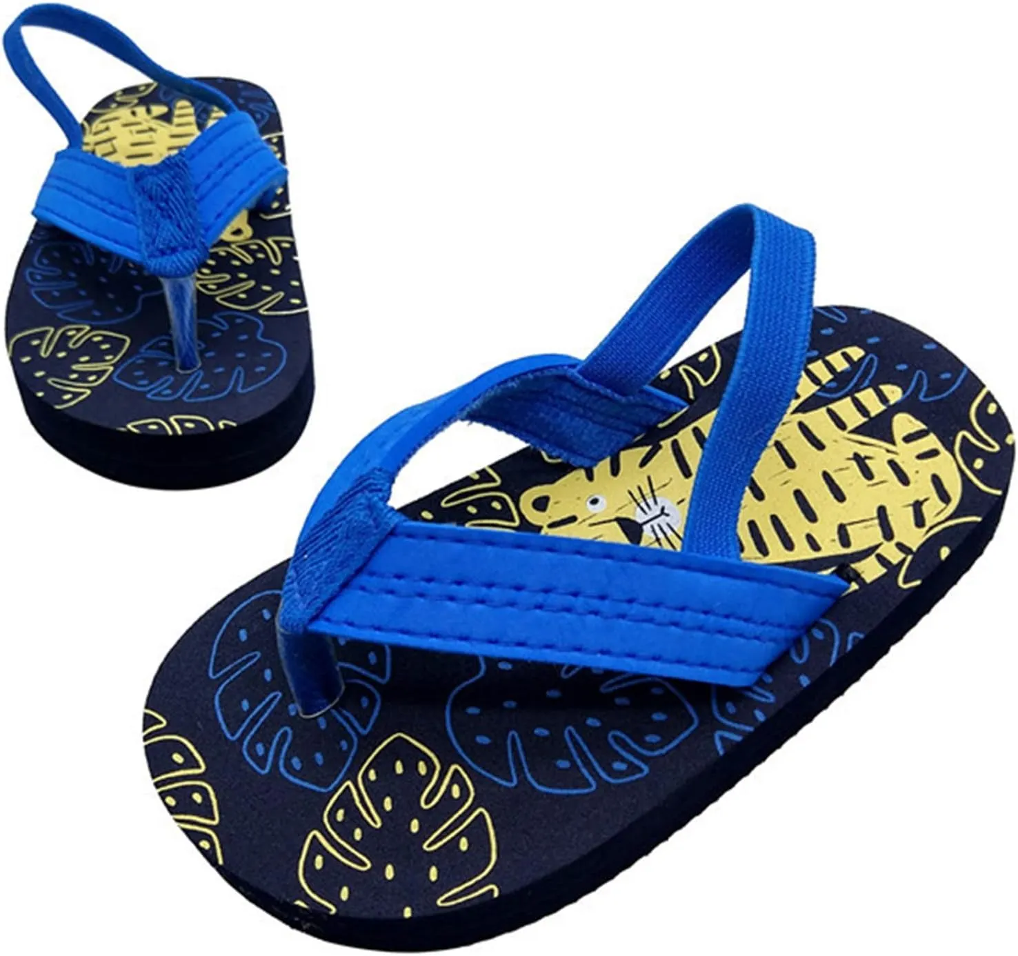 Kids Toddler Summer Girls Beach Flops Eva Strap with Adjustable & Flip Boys Shoes Girls Sandals (Dark Blue, 18-24Months)