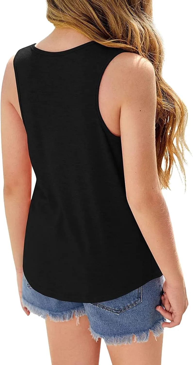 Knot Tunic Button Short Girls Sleeve Tshirt Casual Tops Front Blouse Tee Kids Girls Tops Sleeveless Tops