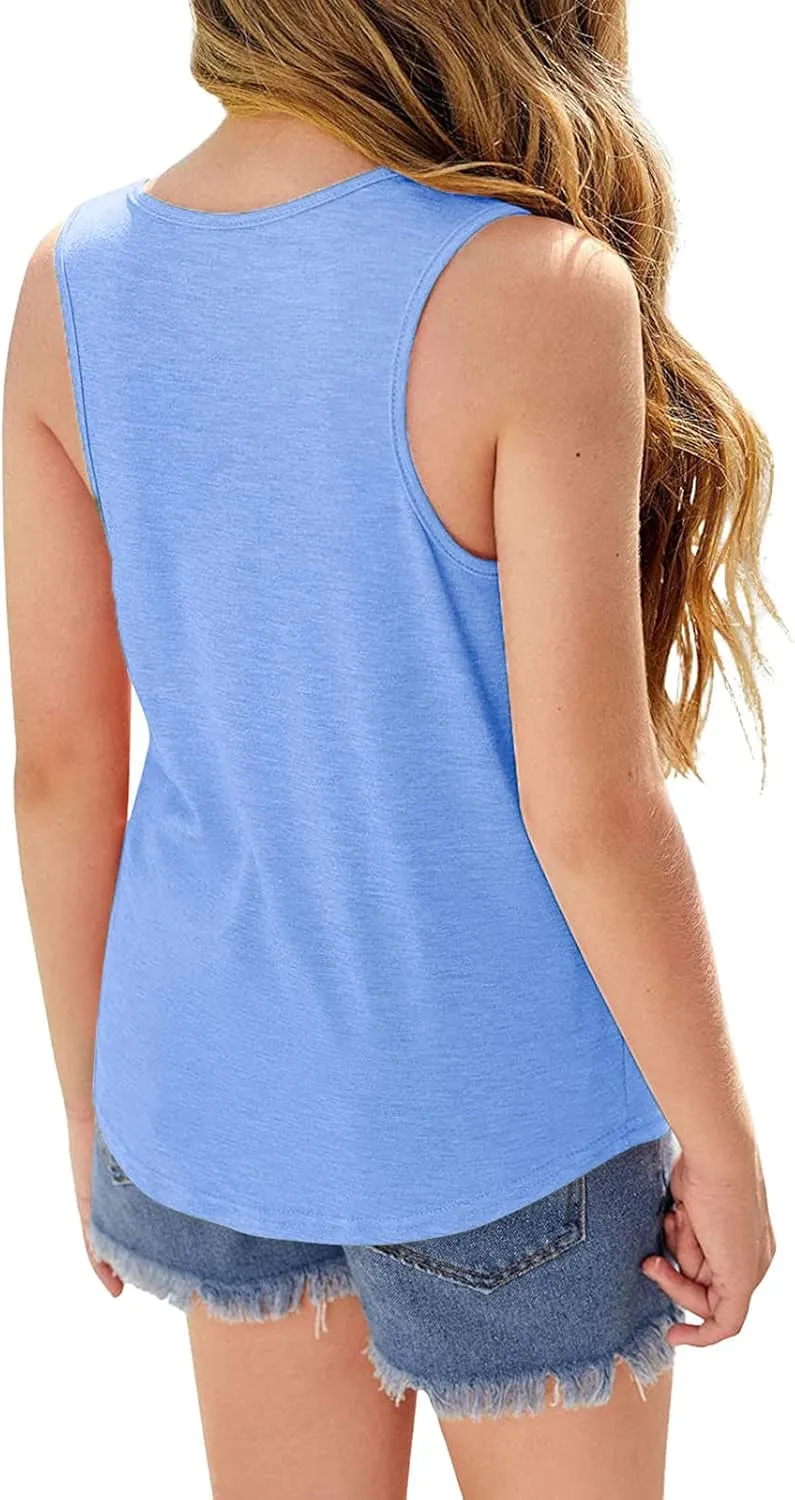 Knot Tunic Button Short Girls Sleeve Tshirt Casual Tops Front Blouse Tee Kids Girls Tops Sleeveless Tops