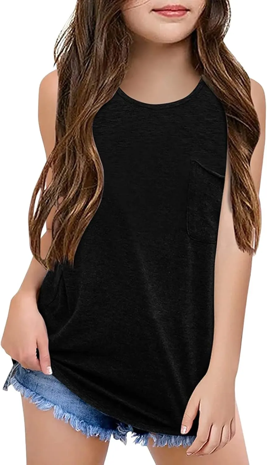 Knot Tunic Button Short Girls Sleeve Tshirt Casual Tops Front Blouse Tee Kids Girls Tops Sleeveless Tops