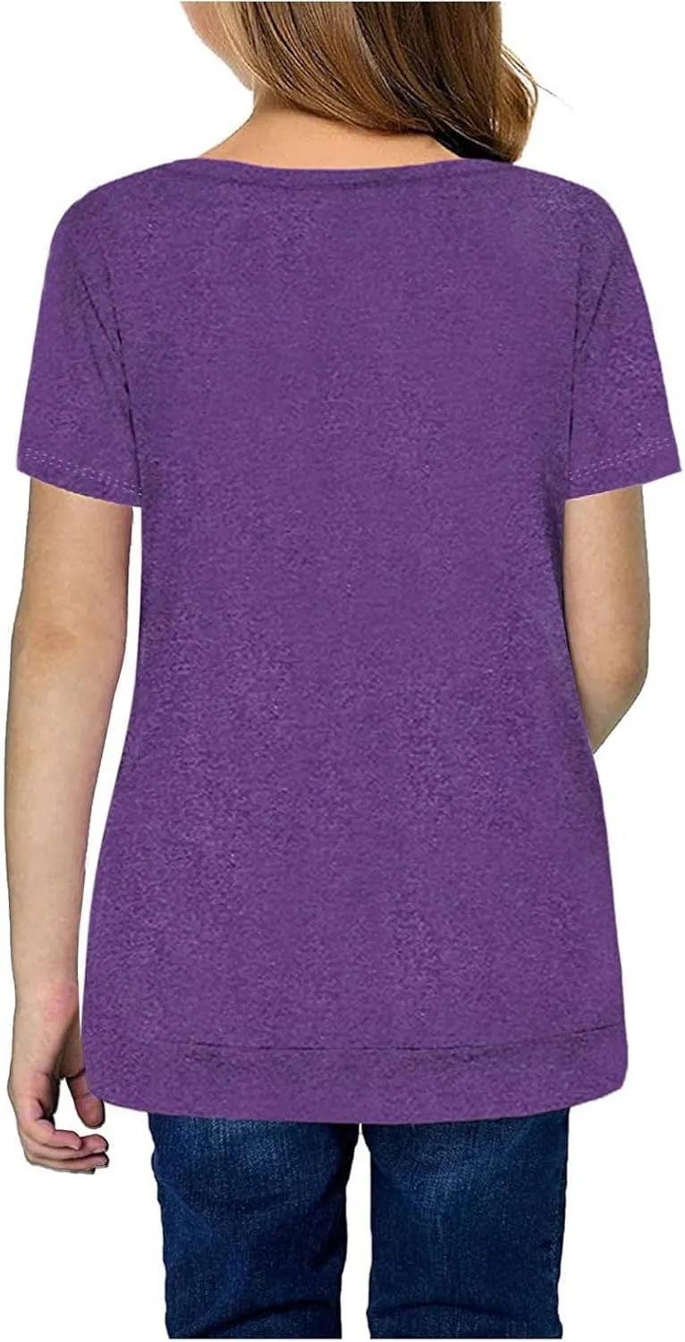Knot Tunic Button Short Girls Sleeve Tshirt Casual Tops Front Blouse Tee Kids Girls Tops Women Tops