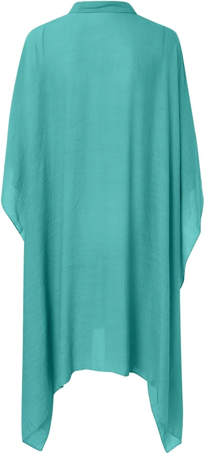 Ladies Summer Solid Shirt Loose Beach Cardigan Holiday Sunscreen Bikini Smock Women's Swimwear Cover Ups 1x