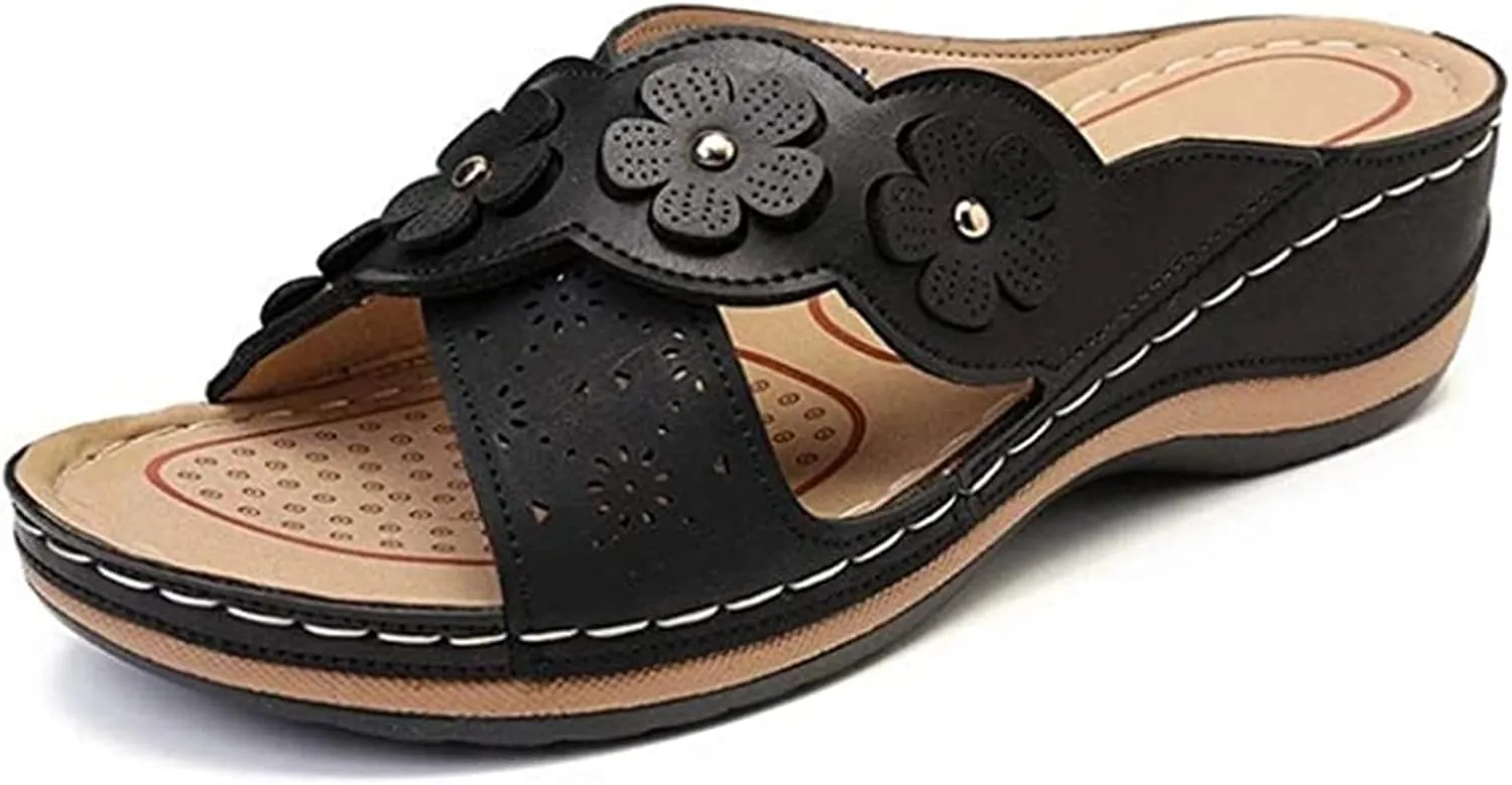 Lausiuoe Orthopedic Dress Sandals For Women Plantar Fasciitis Fashion Slip On Lightweight Athletic Orthotic Flip Flops Slides