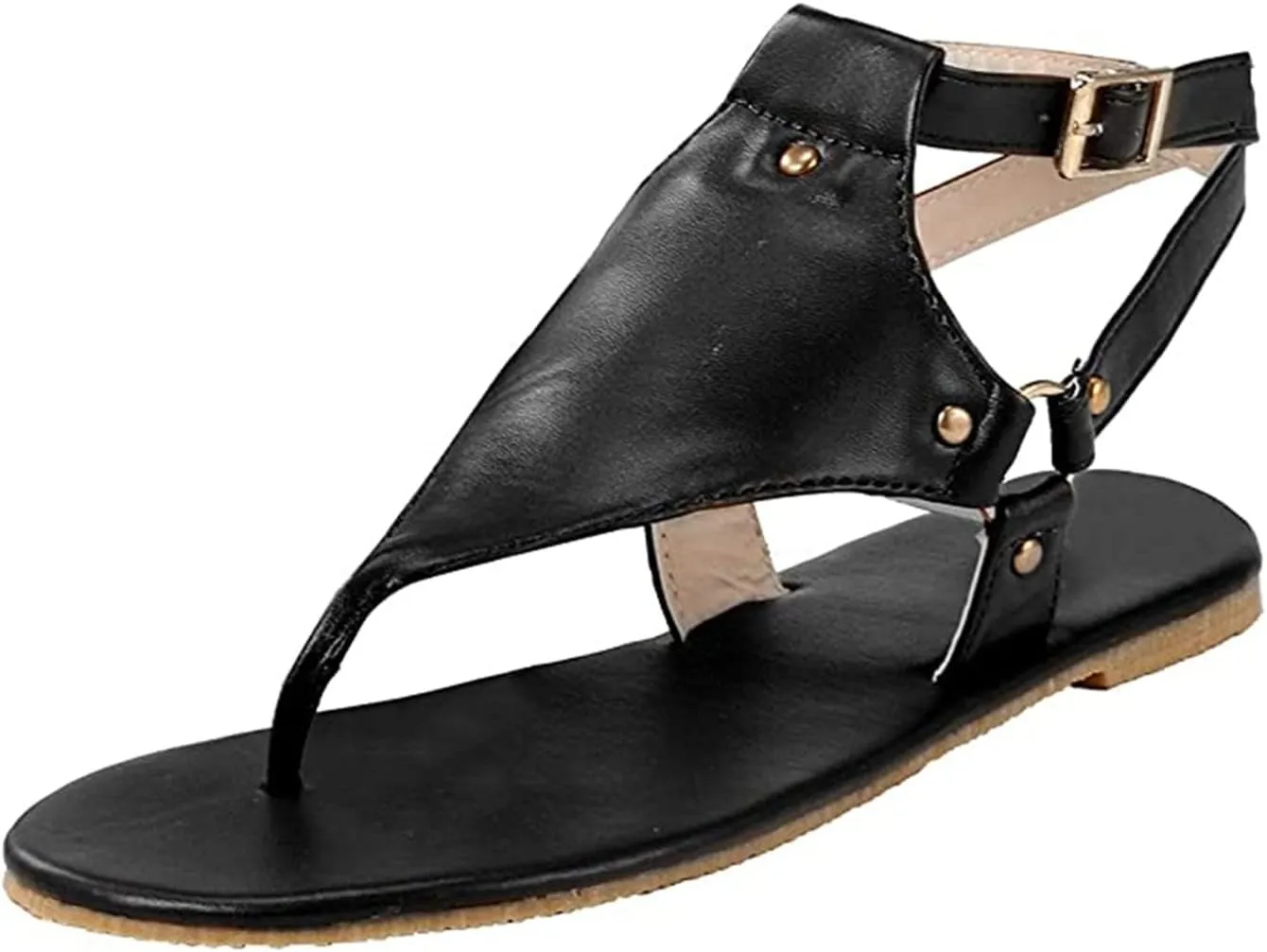 Lausiuoe Sandals for Women Dressy Summer,Women's Comfy Strappy Flat Sandals Casual Comfort T-Strap Gladiator Beach Sandals