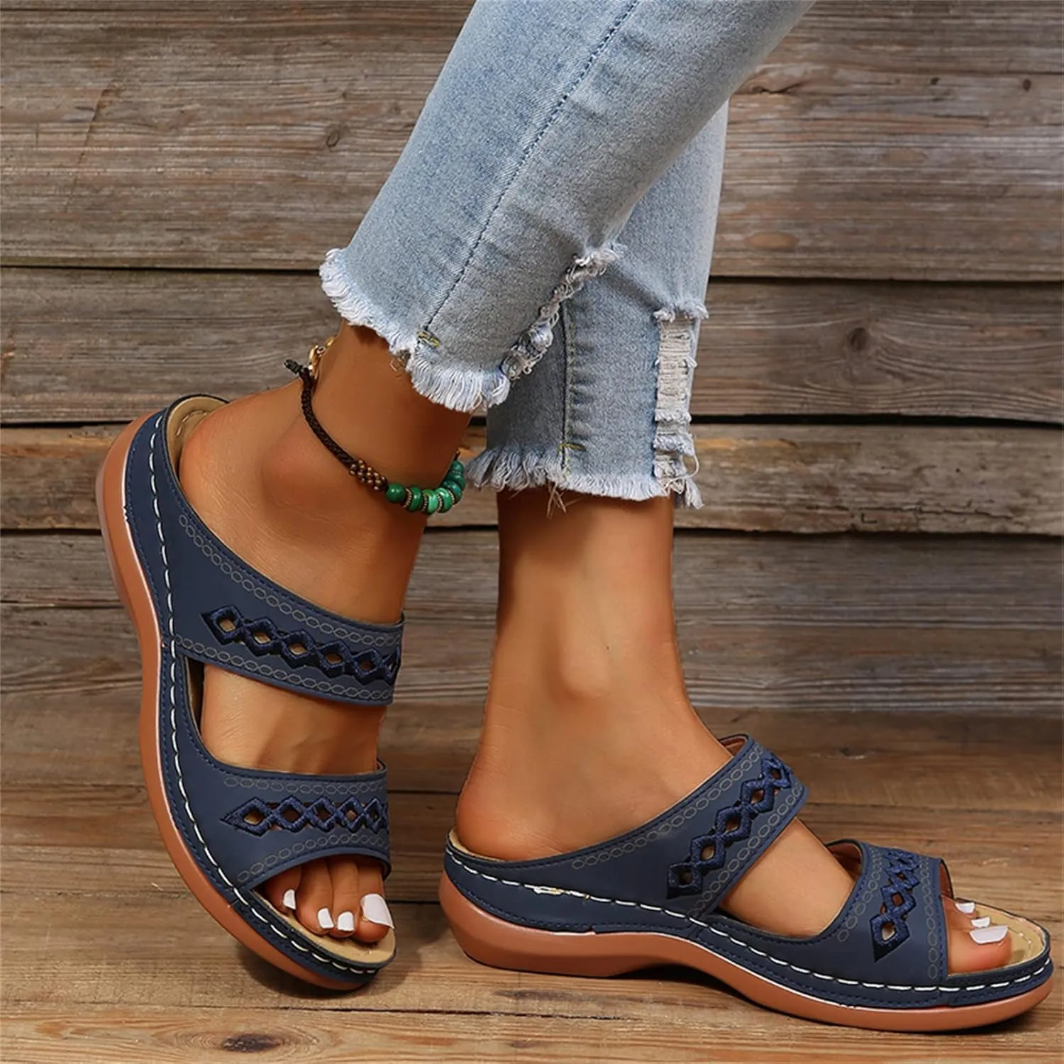 Lausiuoe Women's Comfy Orthotic Sandals,Women's Comfortable Orthopedic Sandals Dressy Summer Arch Support Slide Sandals