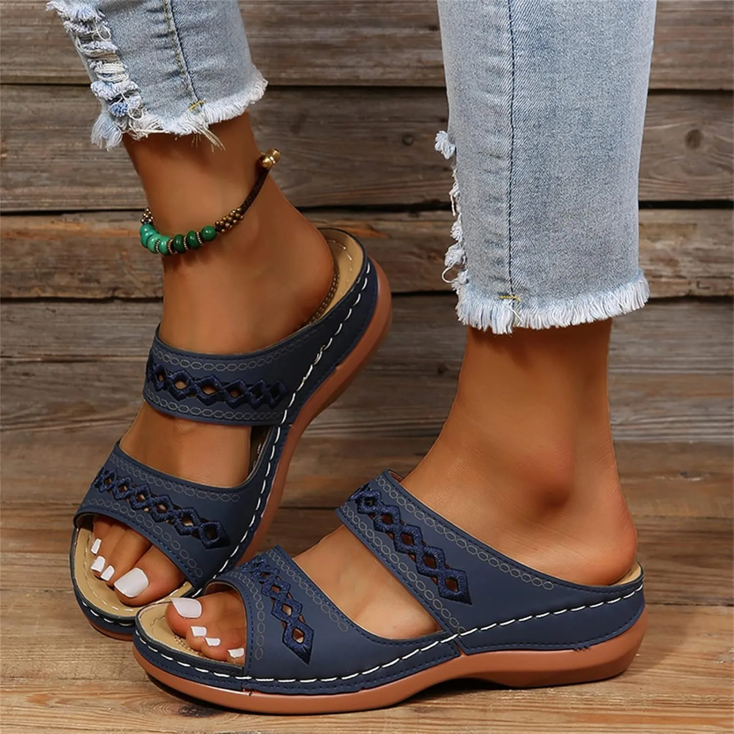 Lausiuoe Women's Comfy Orthotic Sandals,Women's Comfortable Orthopedic Sandals Dressy Summer Arch Support Slide Sandals