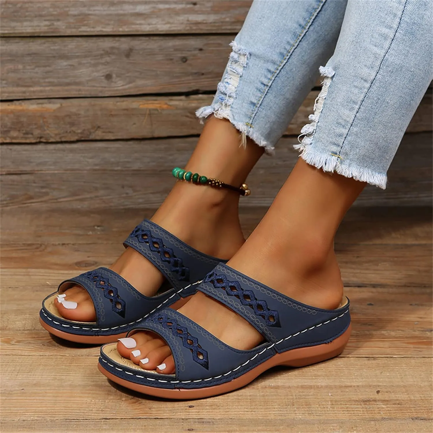 Lausiuoe Women's Comfy Orthotic Sandals,Women's Comfortable Orthopedic Sandals Dressy Summer Arch Support Slide Sandals