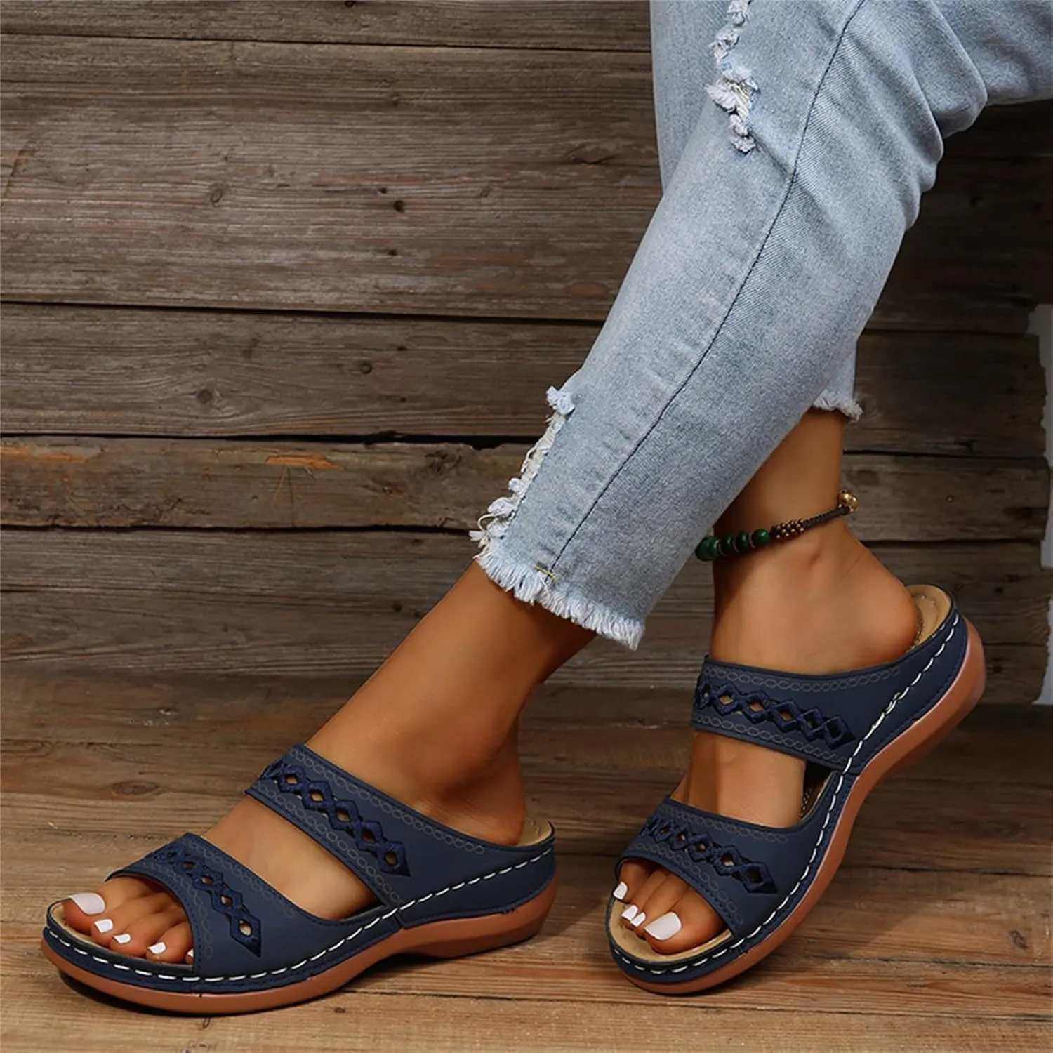 Lausiuoe Women's Comfy Orthotic Sandals,Women's Comfortable Orthopedic Sandals Dressy Summer Arch Support Slide Sandals