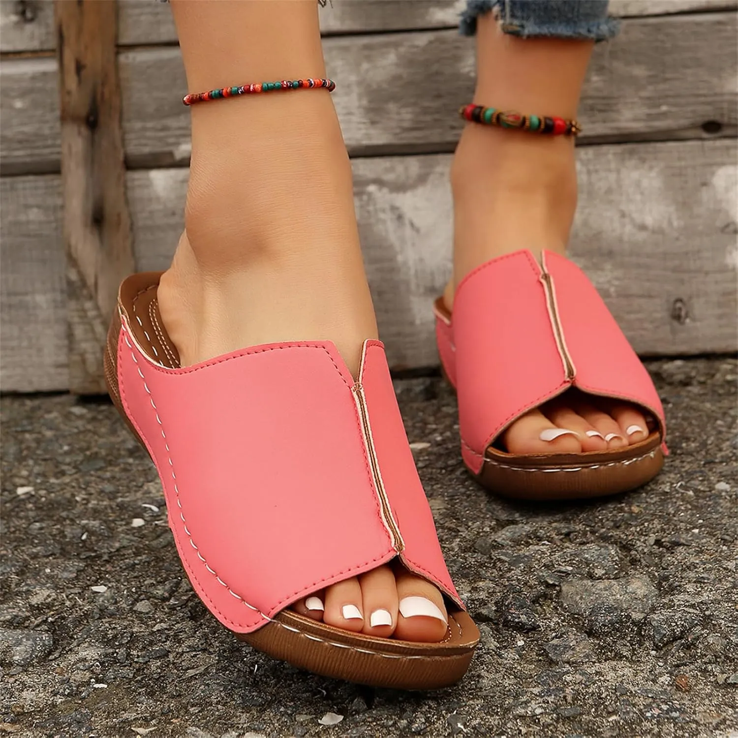 Lausiuoe Women's Sandals Comfortable Cute Fashion Orthotic Flip Flops Slip On Athletic Orthopedic Slippers With Arch Support