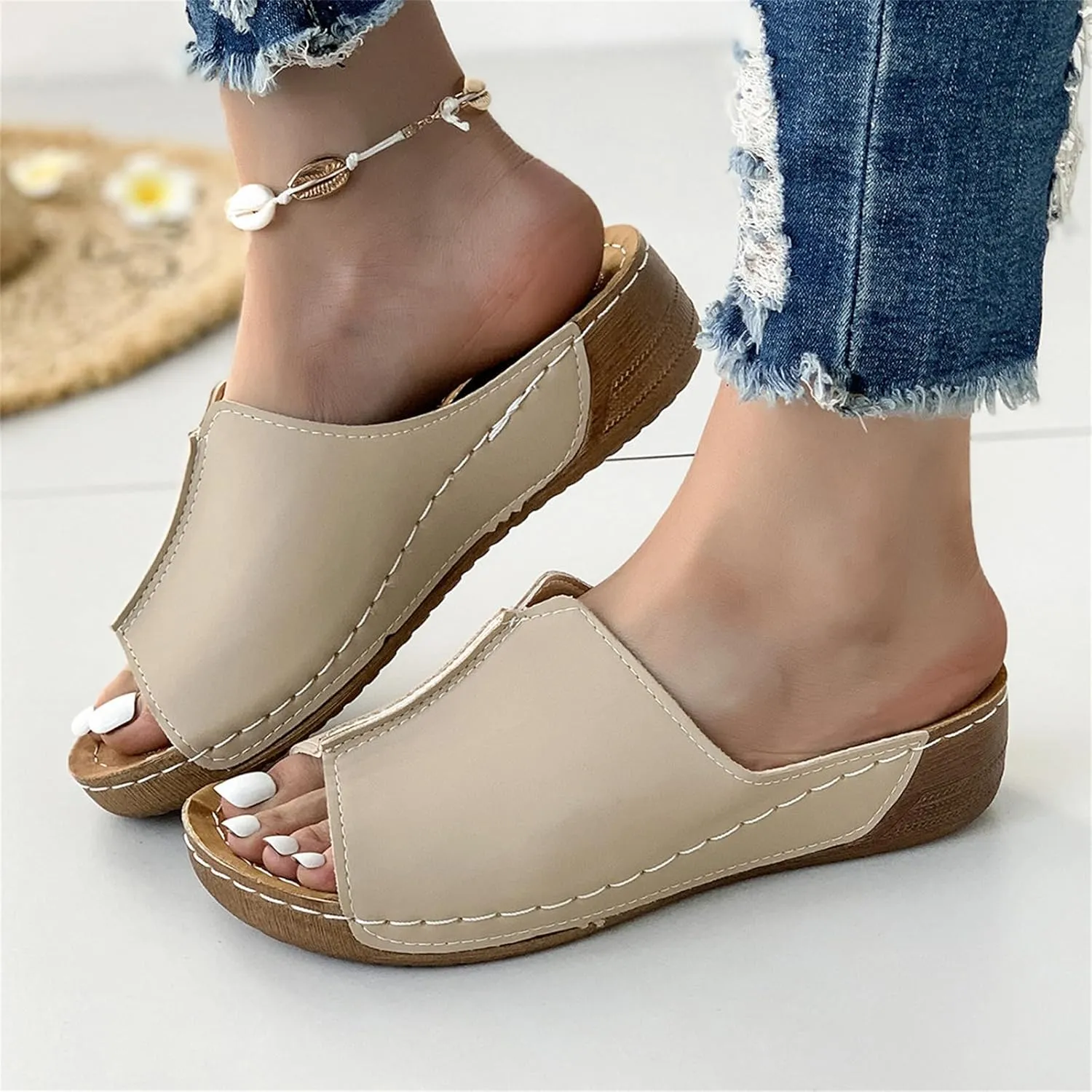 Lausiuoe Women's Sandals Comfortable Cute Fashion Orthotic Flip Flops Slip On Athletic Orthopedic Slippers With Arch Support
