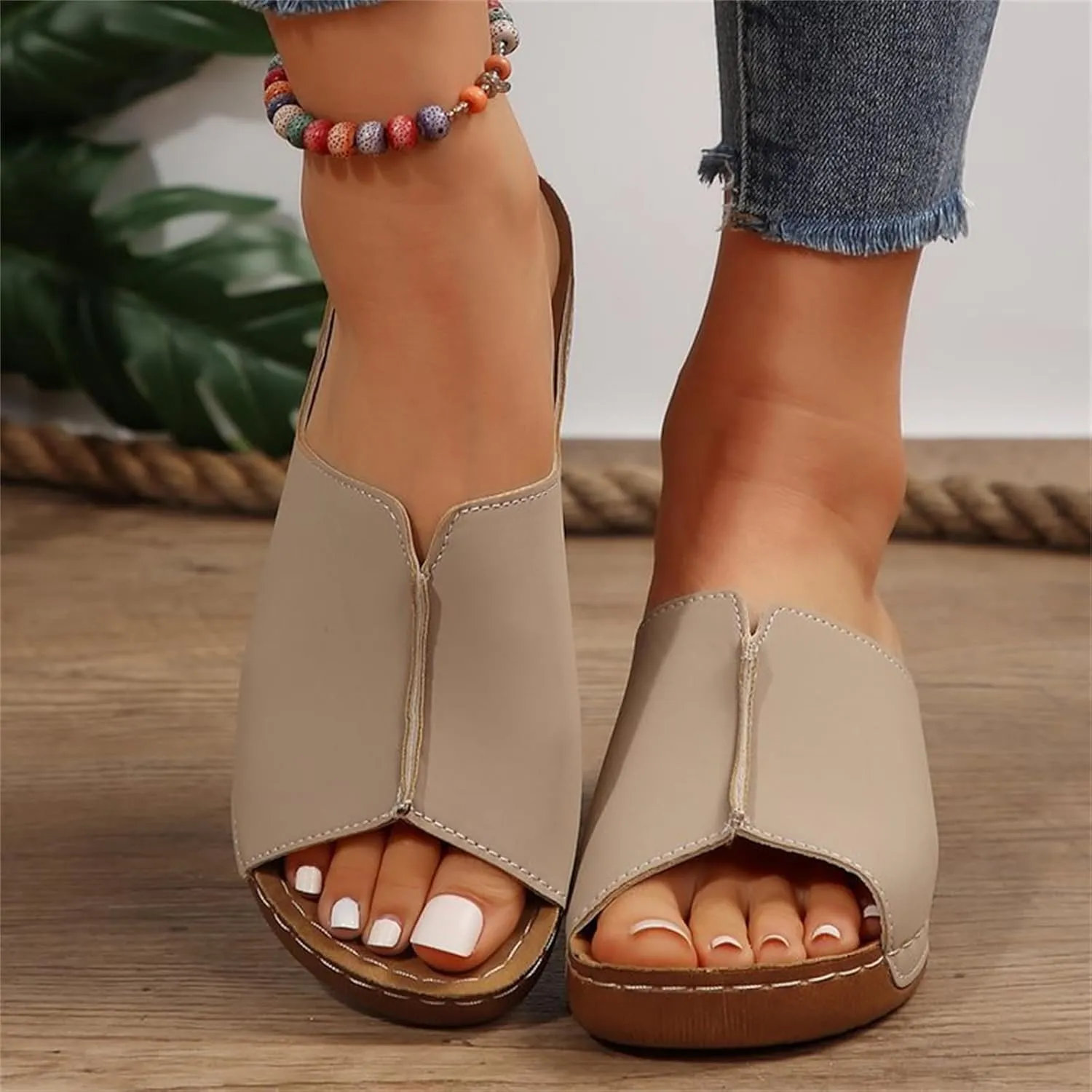 Lausiuoe Women's Sandals Comfortable Cute Fashion Orthotic Flip Flops Slip On Athletic Orthopedic Slippers With Arch Support