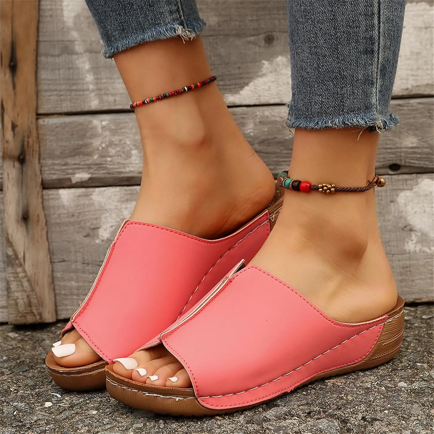 Lausiuoe Women's Sandals Comfortable Cute Fashion Orthotic Flip Flops Slip On Athletic Orthopedic Slippers With Arch Support
