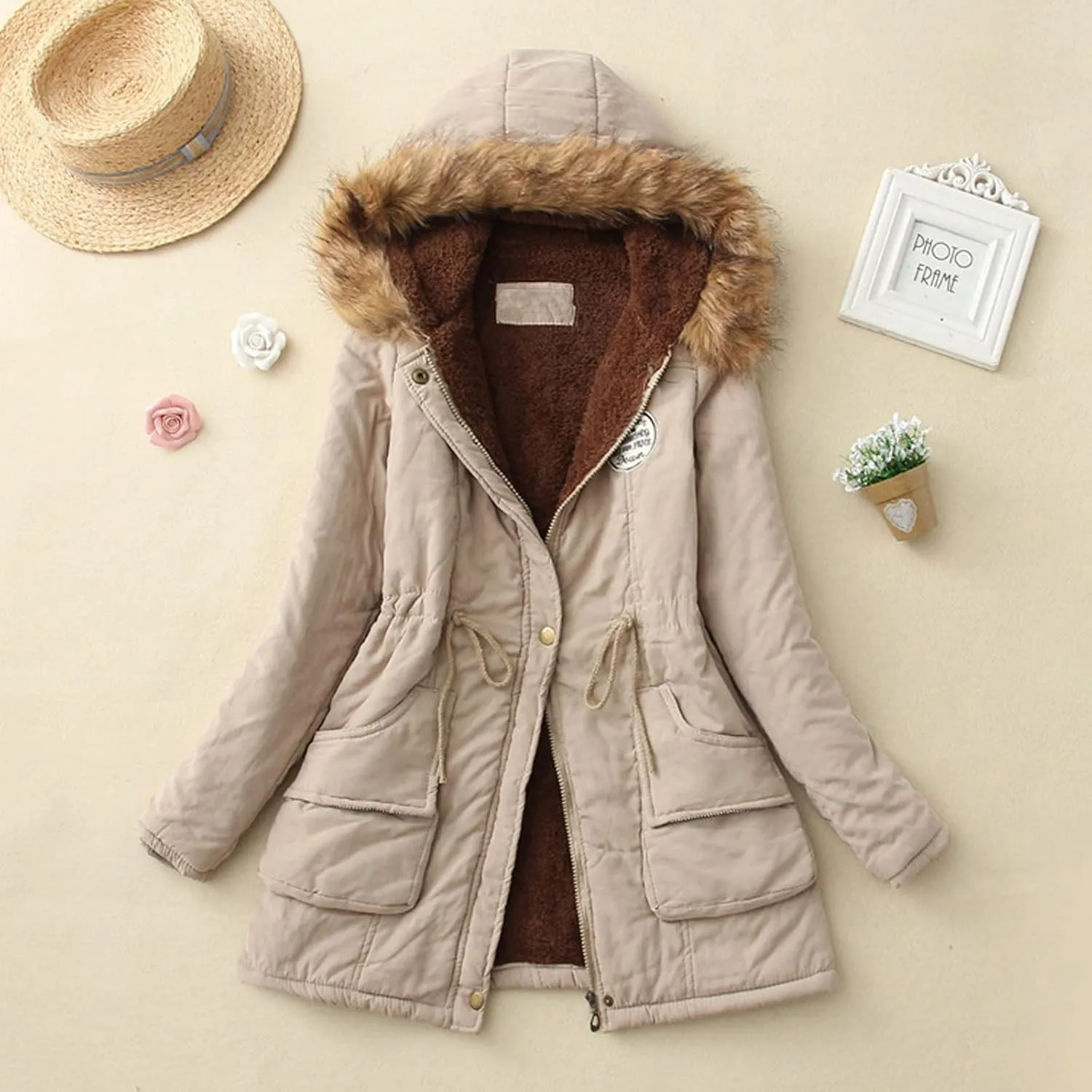 LCMTWX Winter Coats for Women Hooded Warm Winter Coats Outwear Winter Women's Coat Color Block Patchwork Cardigan Coats