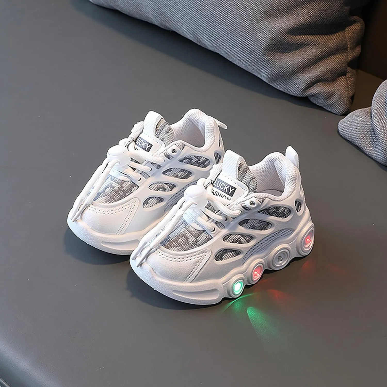 Light Up Shoes for Kids Fashion Adjustable Strap Lace-Up Athletic Sport Walking Sneakers Outdoor Indoor Trainer