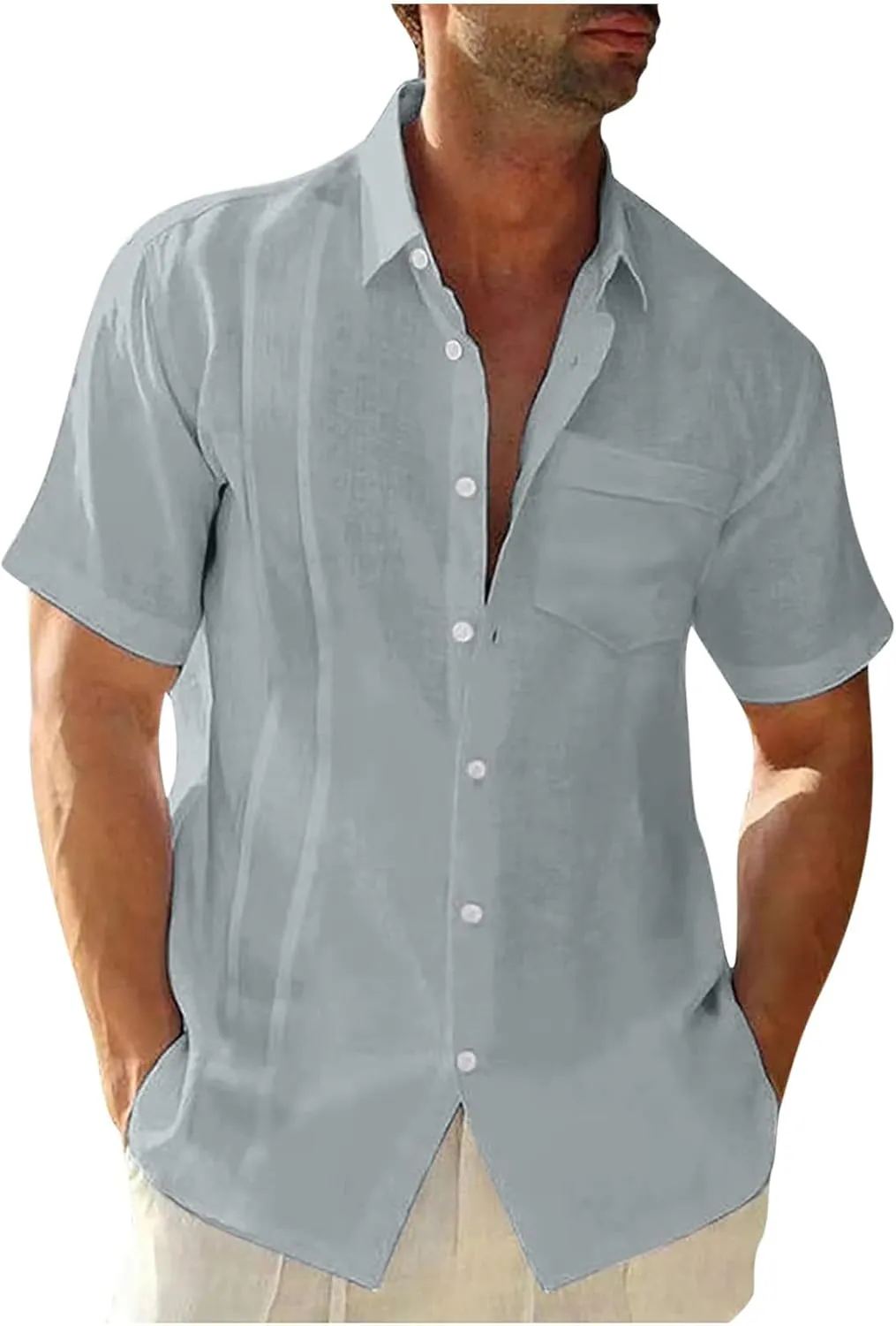 Linen Button Down Shirt Men Slim Cotton Casual Solid Color Fashion T Shirts Hawaiian Summer Beach Tees Tops 2025