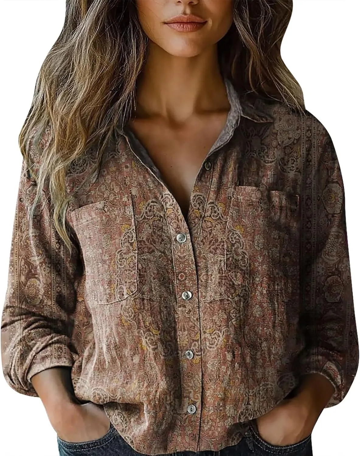 Linen Shirts for Men Fashion Down Shirts Casual Tops Long Sleeve Blouse Collared Shirts for Women Clothes for Women