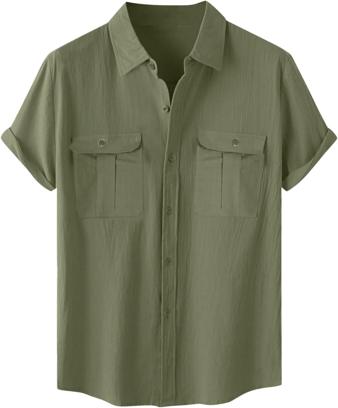 Linen Shirts for Men Short Sleeve Button Down Shirts Casual Summer Beach Tops Stylish Dress Shirt with Pockets