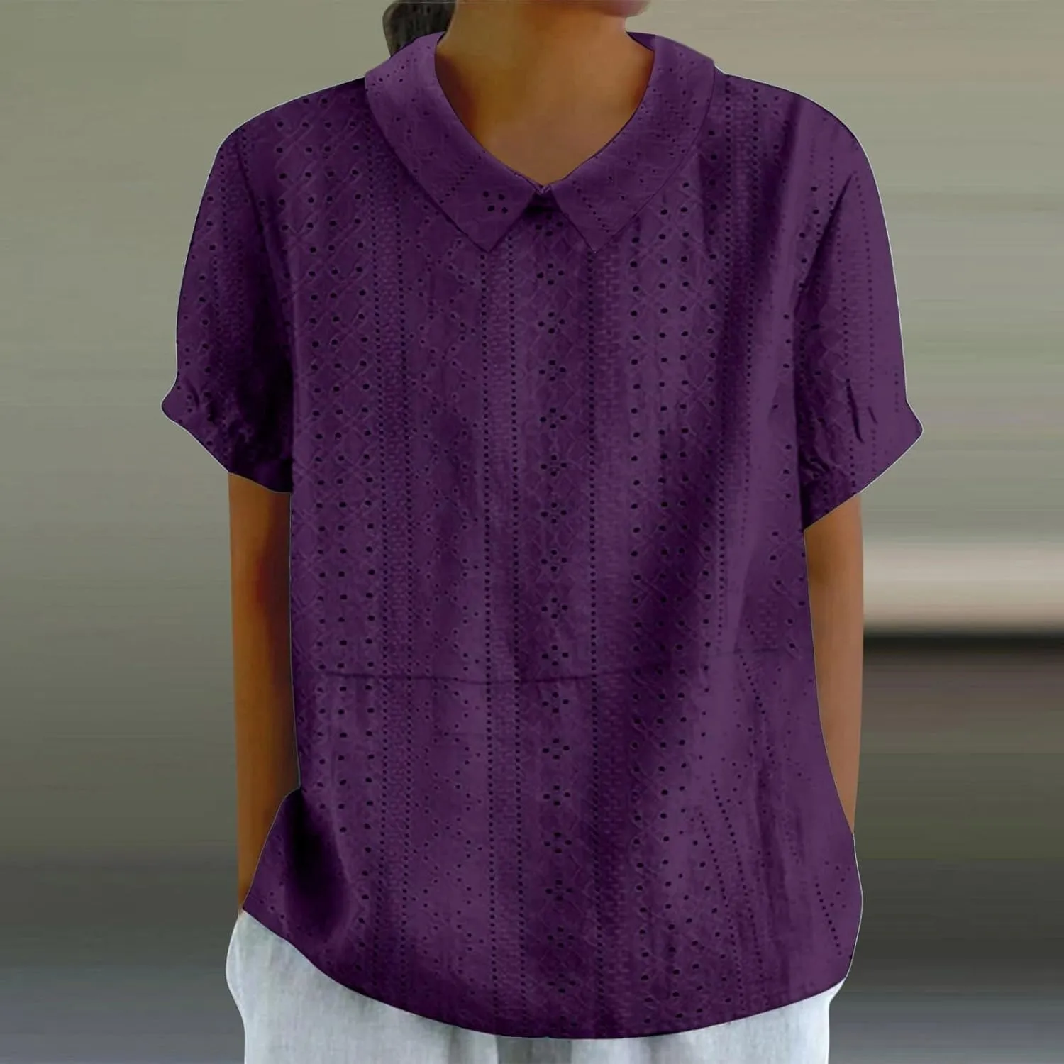 Linen Shirts for Women Neck Breathable Comfortable Loose Casual Short Sleeved Top White Dress Shirt Women Blue