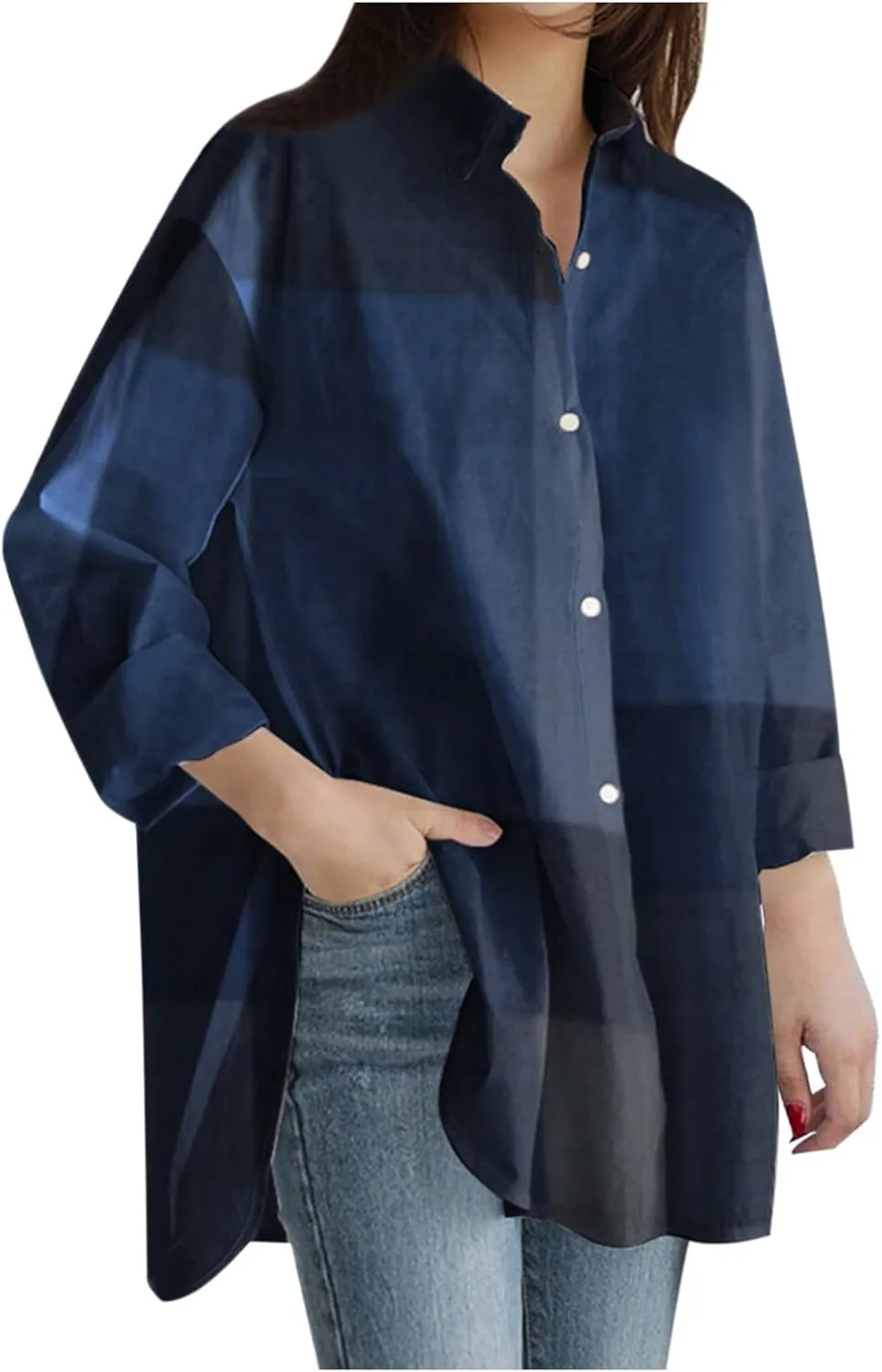 Linen Shirts for Women Top Sleeve Pocket Shirt Plaid Long Blouse Casual Women's Blouse Cotton Shirts for Women