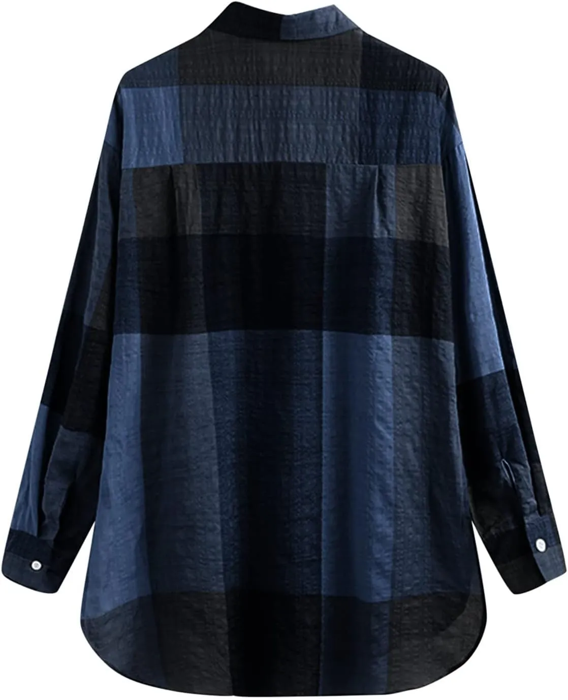 Linen Shirts for Women Top Sleeve Pocket Shirt Plaid Long Blouse Casual Women's Blouse Cotton Shirts for Women