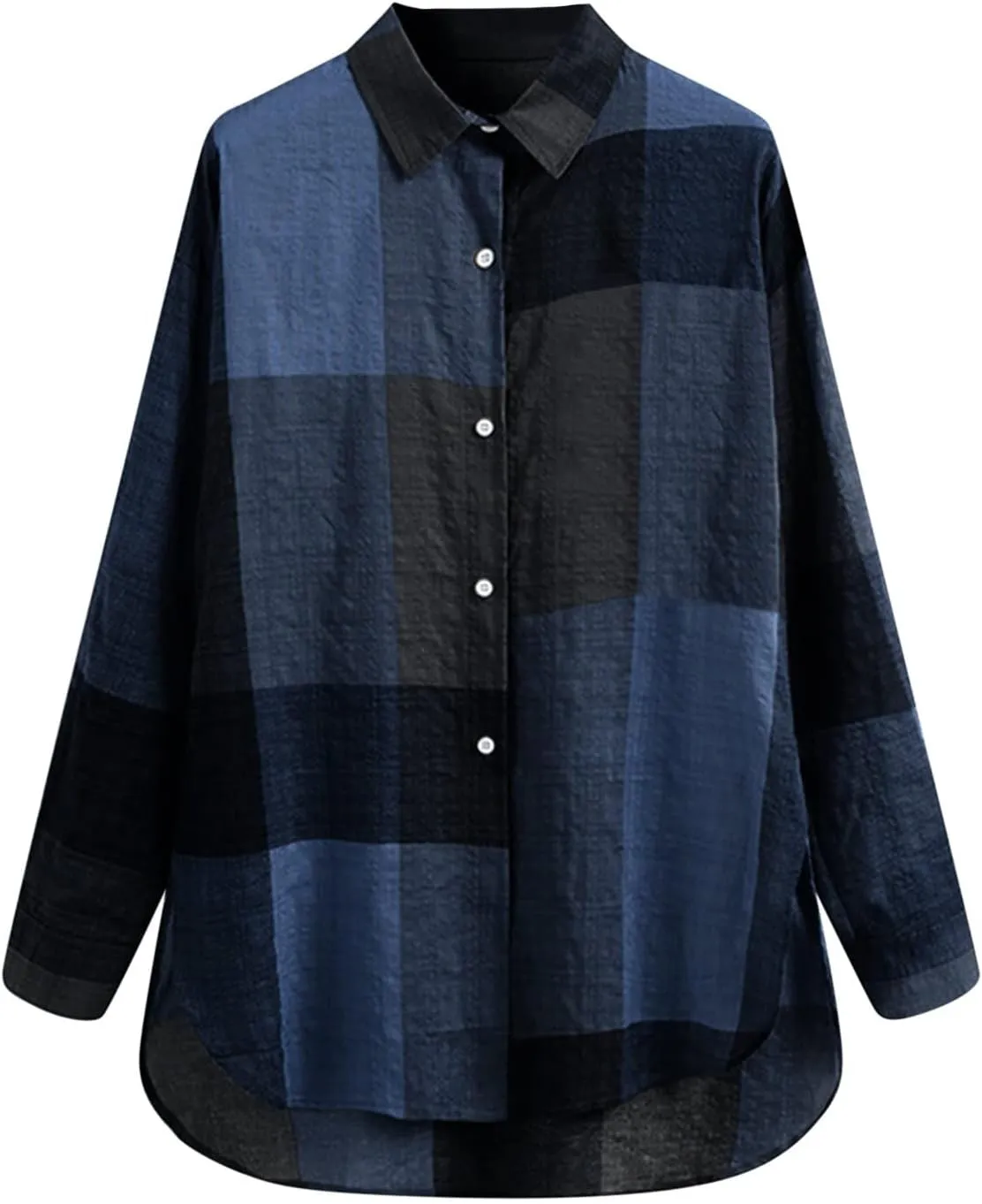 Linen Shirts for Women Top Sleeve Pocket Shirt Plaid Long Blouse Casual Women's Blouse Cotton Shirts for Women