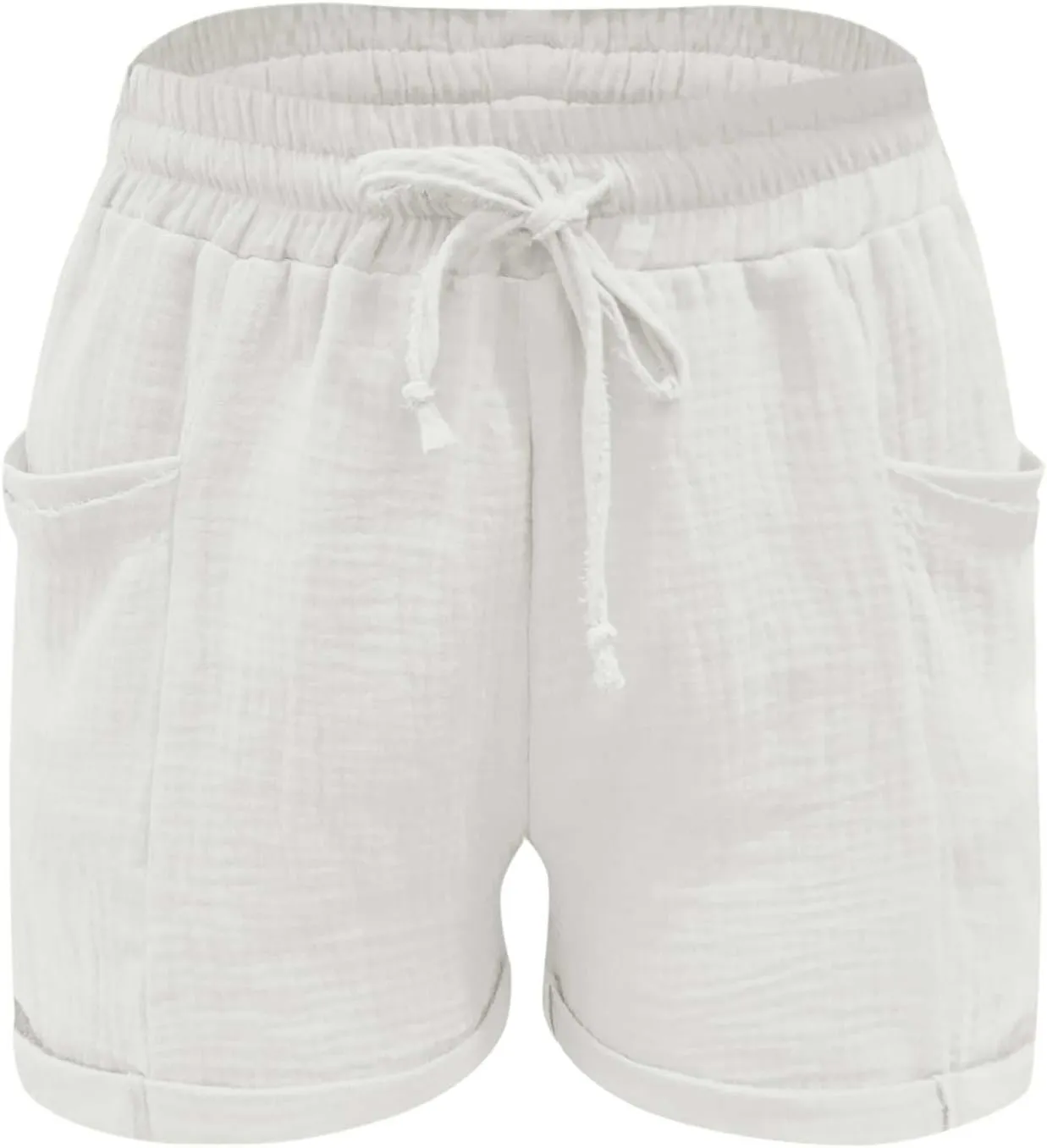 Linen Shorts for Women Summer Casual Comfy Shorts Drawstring Elastic Waist Lightweight Shorts with Pockets