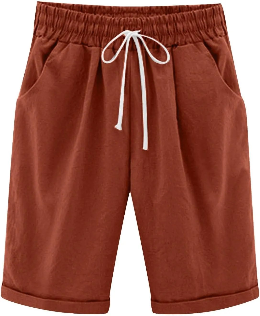 Linen Shorts for Women Trendy Summer Shorts Elastic Waist Drawstring Shorts Casual Baggy Comfy Shorts