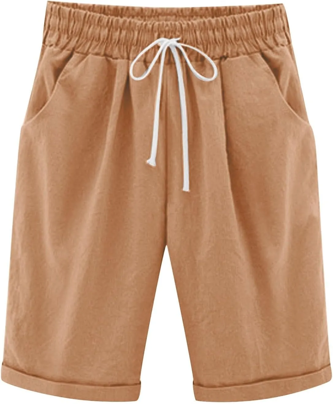 Linen Shorts for Women Trendy Summer Shorts Elastic Waist Drawstring Shorts Casual Baggy Comfy Shorts