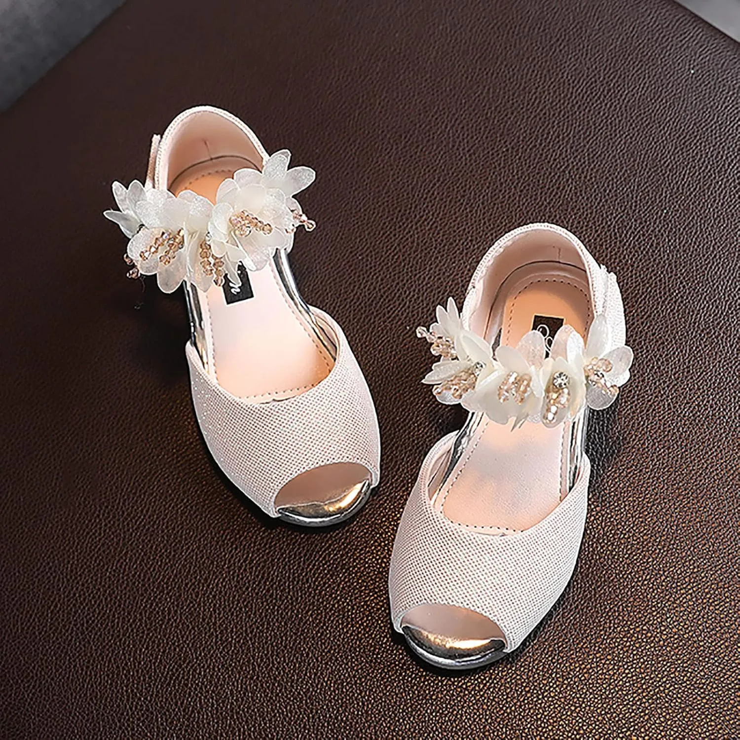Little Girl Sock Slippers Girls Rhinestone Flower Shoes Low Heel Flower Wedding Party Dress Pump Rubber Kids