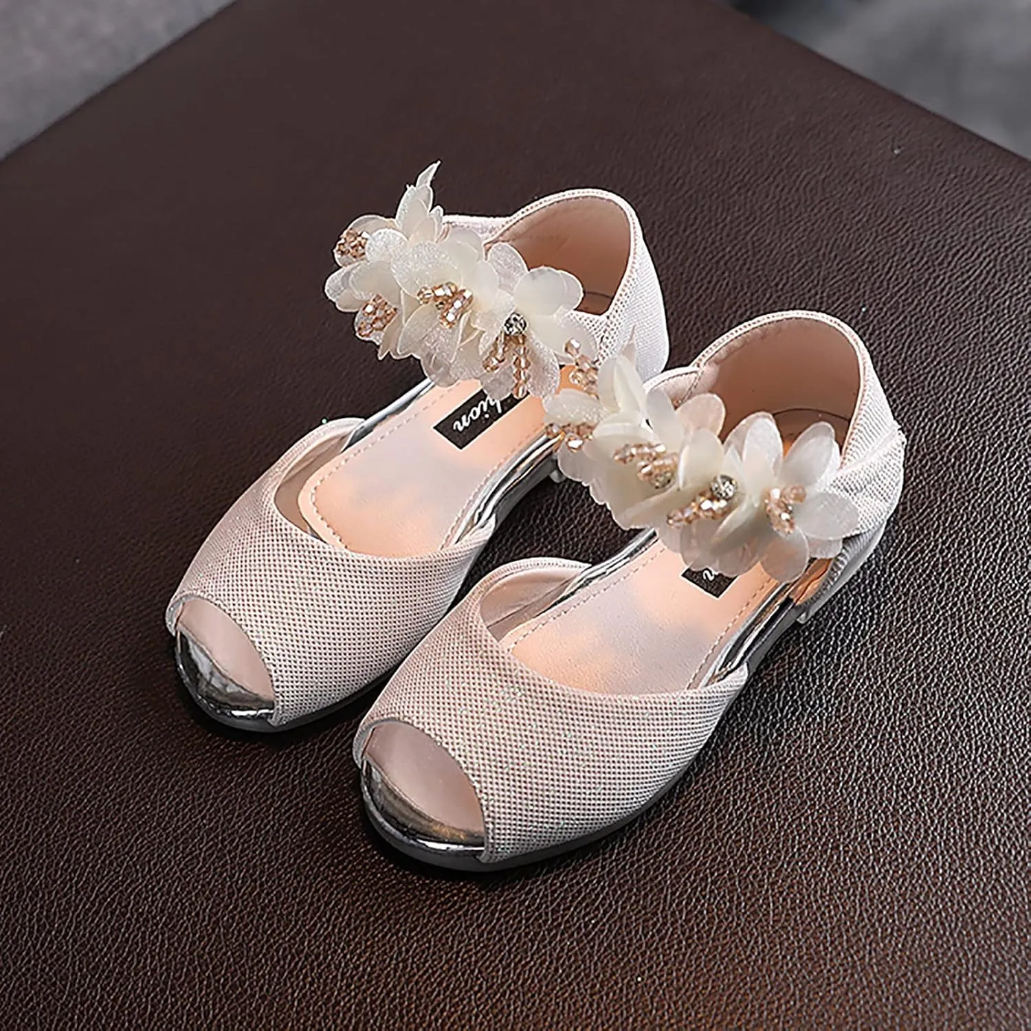 Little Girl Sock Slippers Girls Rhinestone Flower Shoes Low Heel Flower Wedding Party Dress Pump Rubber Kids