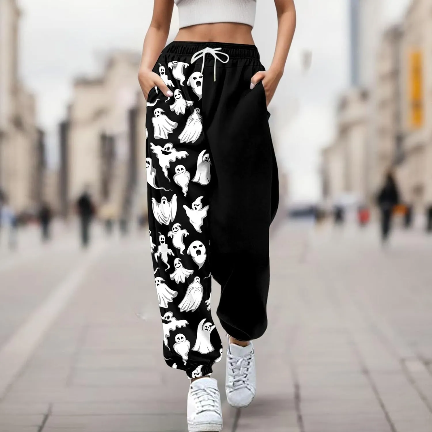 Loose Plus Size Sweatpants Pants Workout High Waisted Yoga Pants with Pockets Halloween Casual Women Halloween