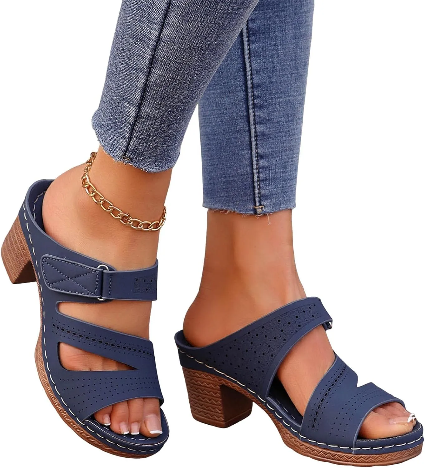 Low Block Chunky Heels Sandals for Women 2025 Sexy Platform Heels for Women Boho Comfortable Open Toe Sandals Summer Casual & Party Sandal Adjustable Slide Walking Shoes Summer Slippers 2025