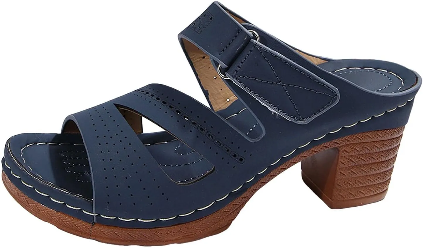 Low Block Chunky Heels Sandals for Women 2025 Sexy Platform Heels for Women Boho Comfortable Open Toe Sandals Summer Casual & Party Sandal Adjustable Slide Walking Shoes Summer Slippers 2025