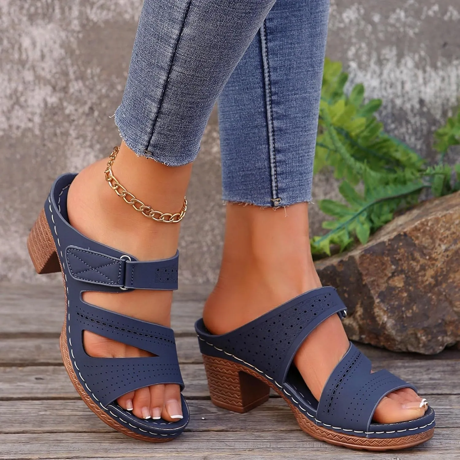 Low Block Chunky Heels Sandals for Women 2025 Sexy Platform Heels for Women Boho Comfortable Open Toe Sandals Summer Casual & Party Sandal Adjustable Slide Walking Shoes Summer Slippers 2025