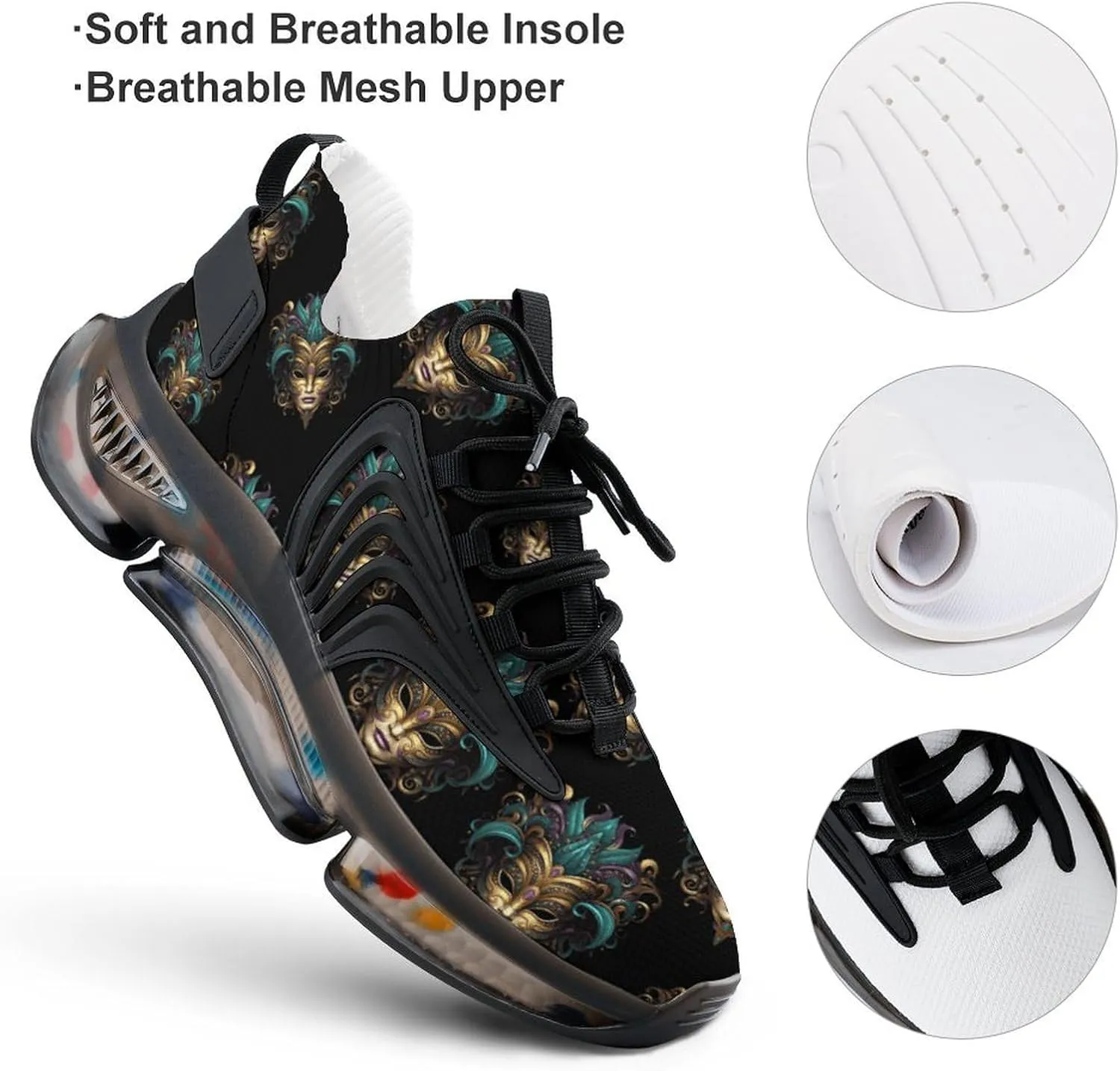Mardi And Gras Mask Mens Sneakers Running Shoes Lightweight Athletic Shoes for Jogging Walking Gym