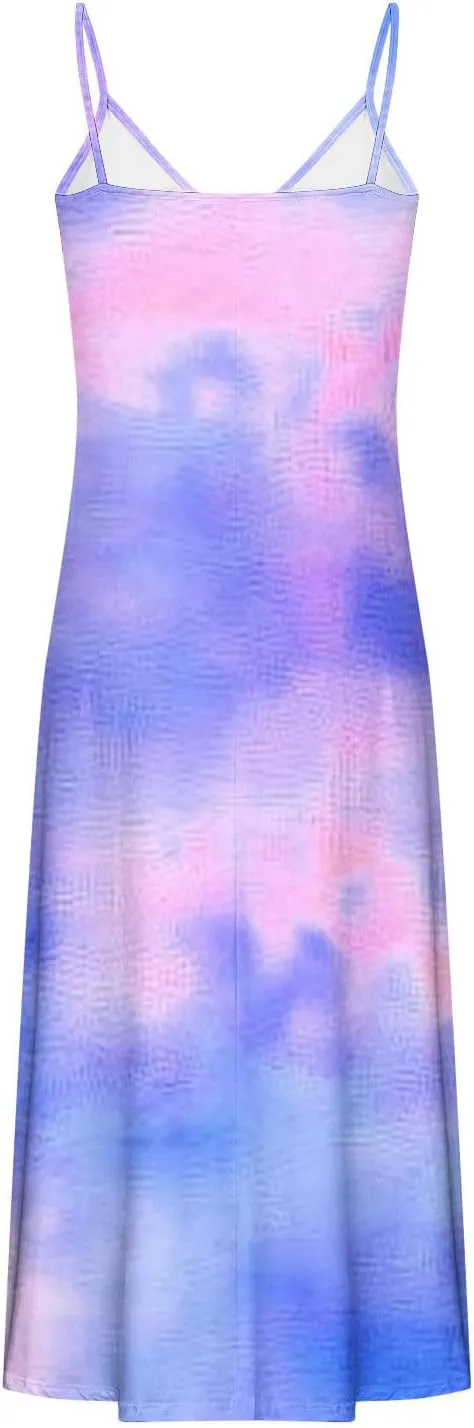Maxi Dresses for Women 2025 Plus Size Sleeveless Spaghetti Strap Beach Boho Dress Flowy Long Dresses