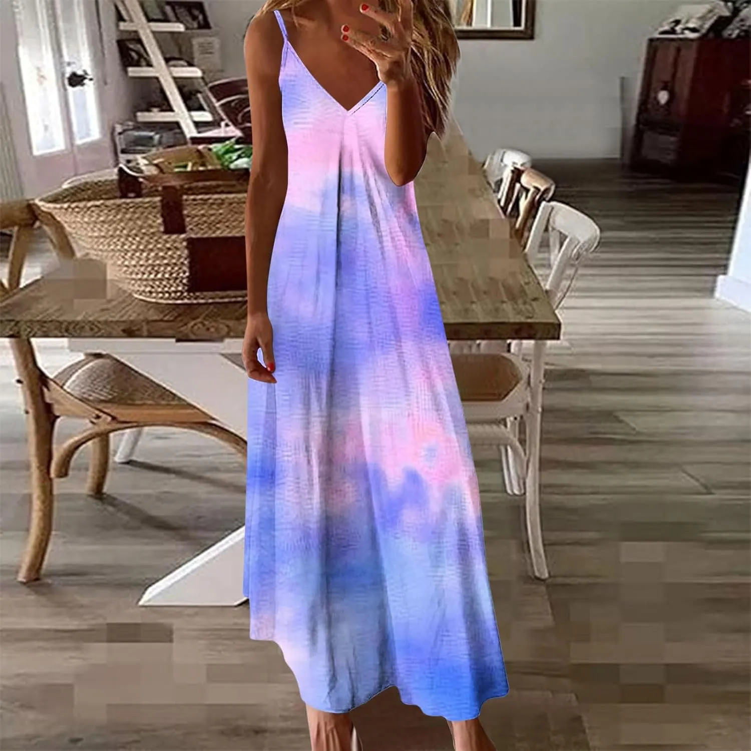 Maxi Dresses for Women 2025 Plus Size Sleeveless Spaghetti Strap Beach Boho Dress Flowy Long Dresses