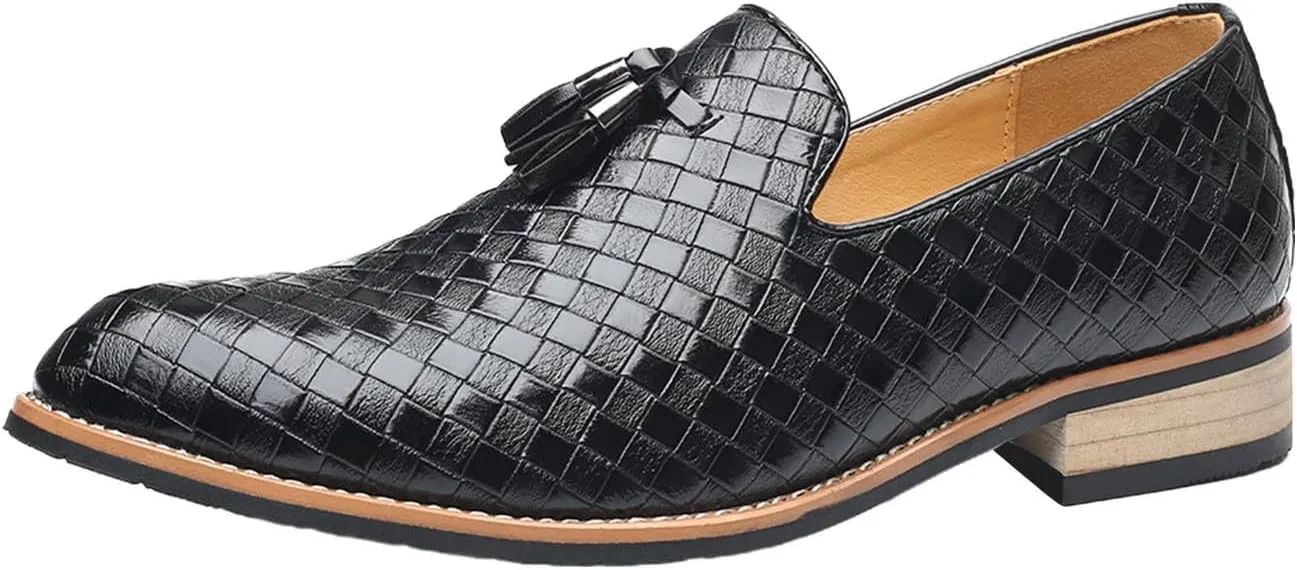 Men Fashion Woven Leather Dress Shoes Fashion Brown Black Penny Loafer Slip on Shoe Wedding Workout Hiking Beach Outfits Dressy