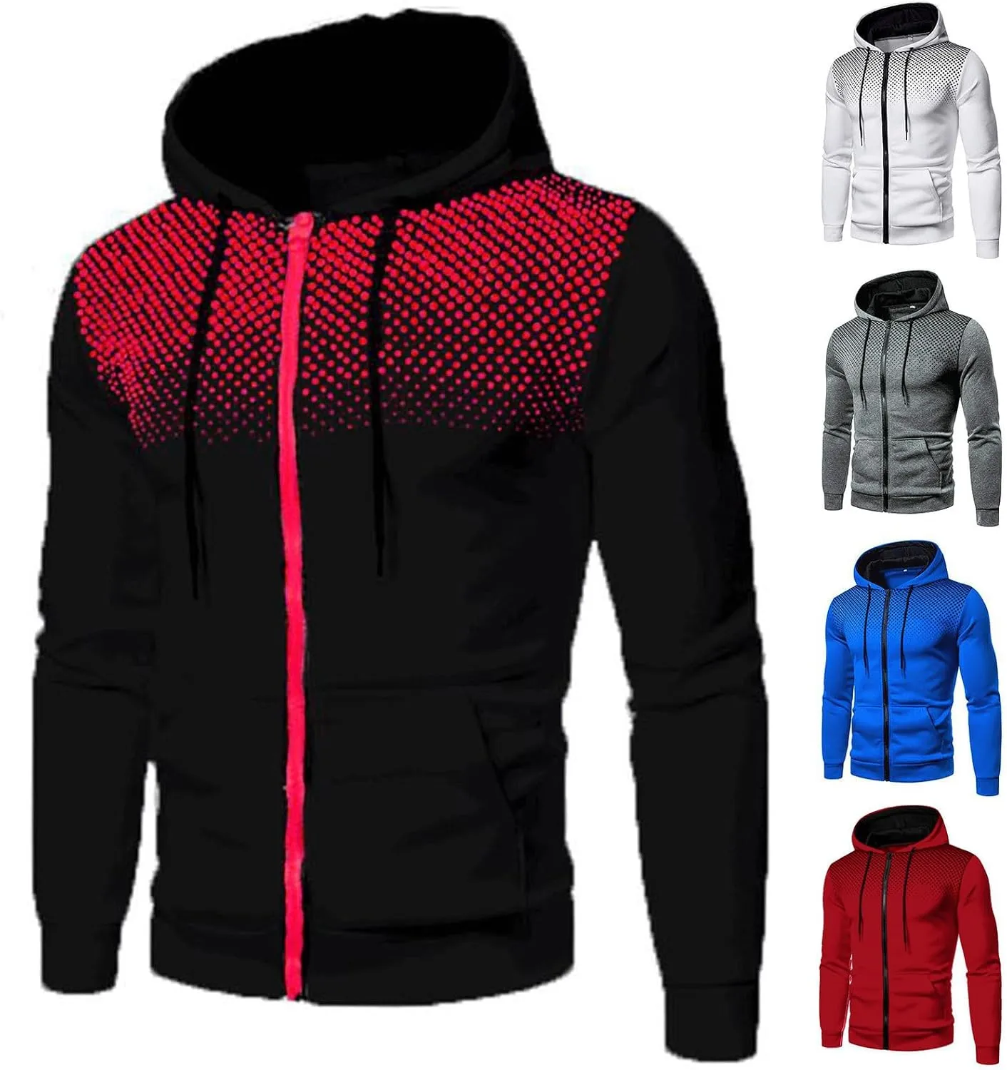 Men Slim Fit Lightweight Zip Up Hoodie with Pockets Long Sleeve Full-Zip Athletic Drawstring Hooded Sweatshirt