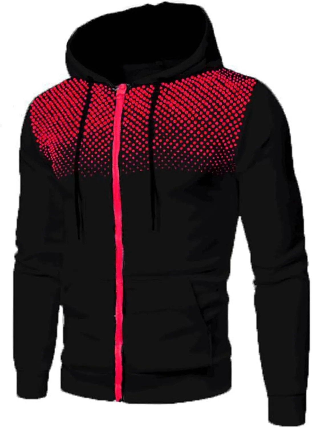 Men Slim Fit Lightweight Zip Up Hoodie with Pockets Long Sleeve Full-Zip Athletic Drawstring Hooded Sweatshirt