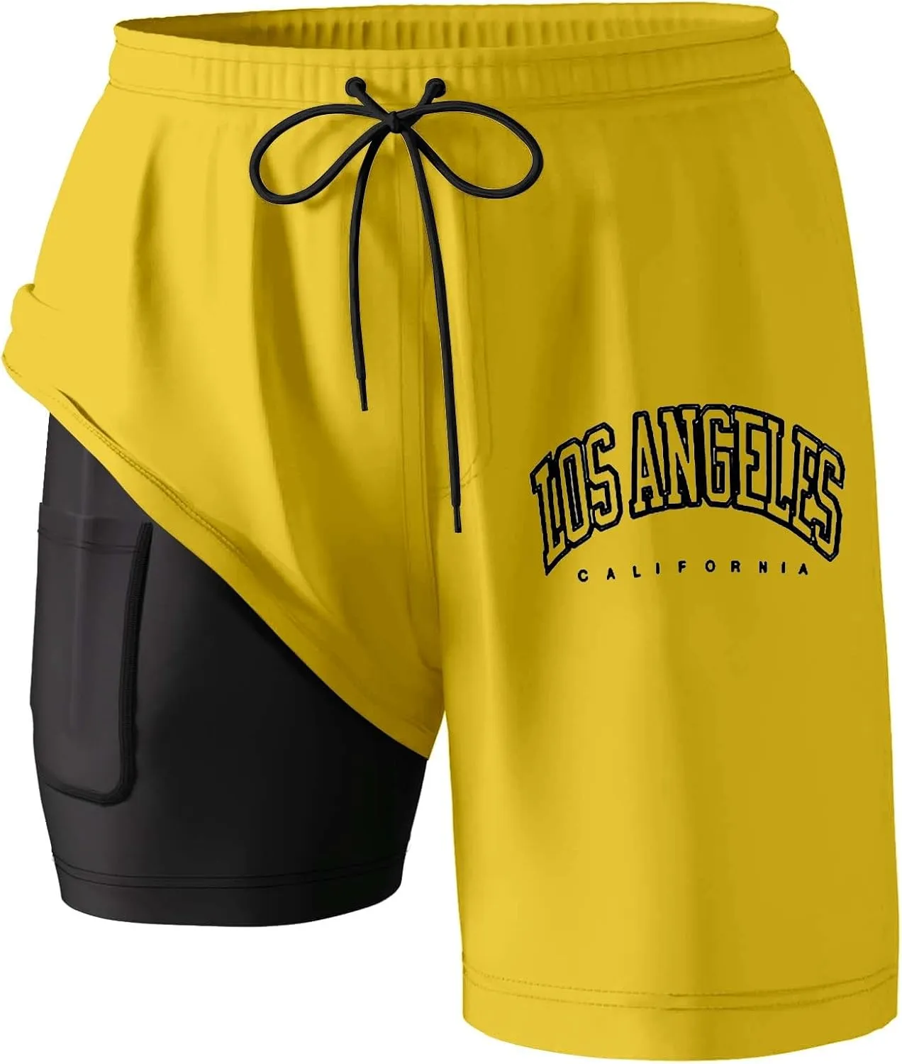 Mens 5.5 Inch Swim Trunks with Compression Liner Board Shorts Quick Dry Beach Swimwear with Zipper Pockets