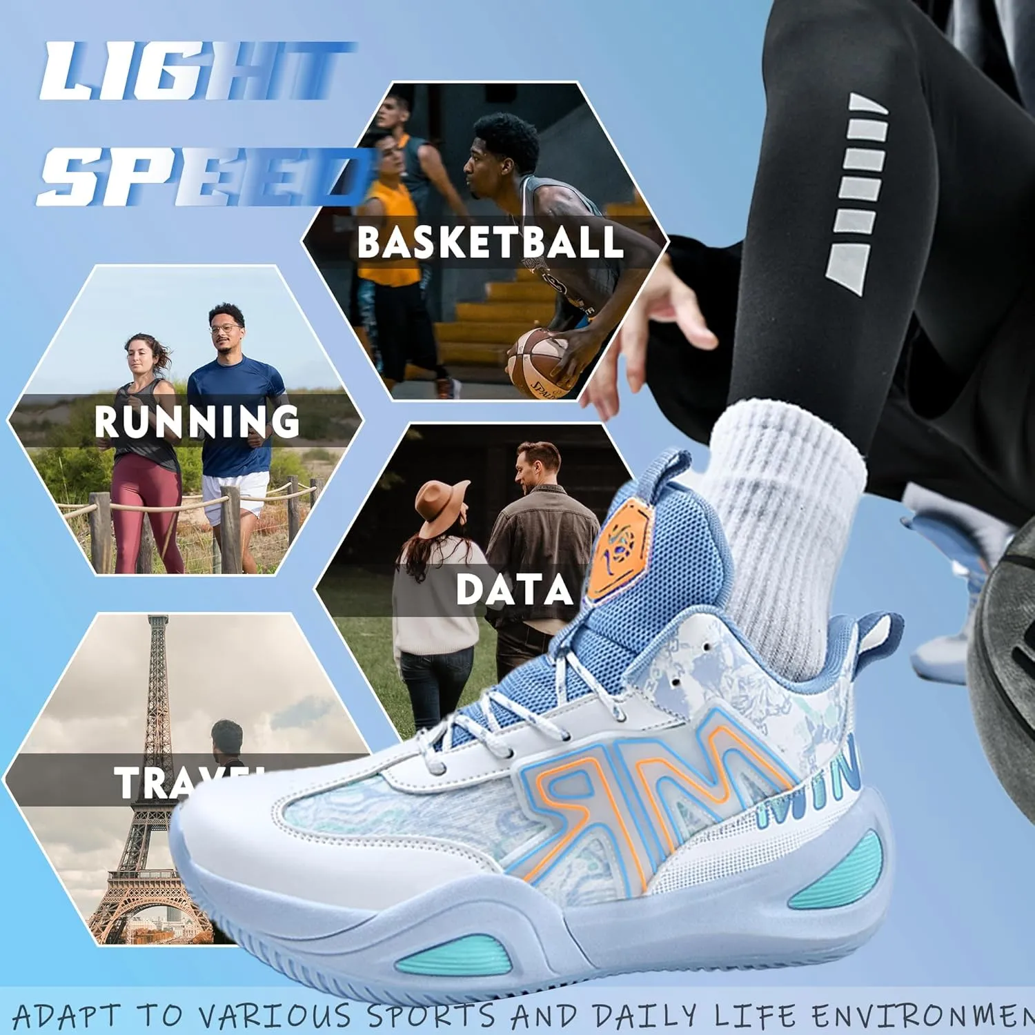 Men's Basketball Shoes Fashionable Breathable Anti Slip Sports Shoes Outdoor Running Fitness Training Shoes