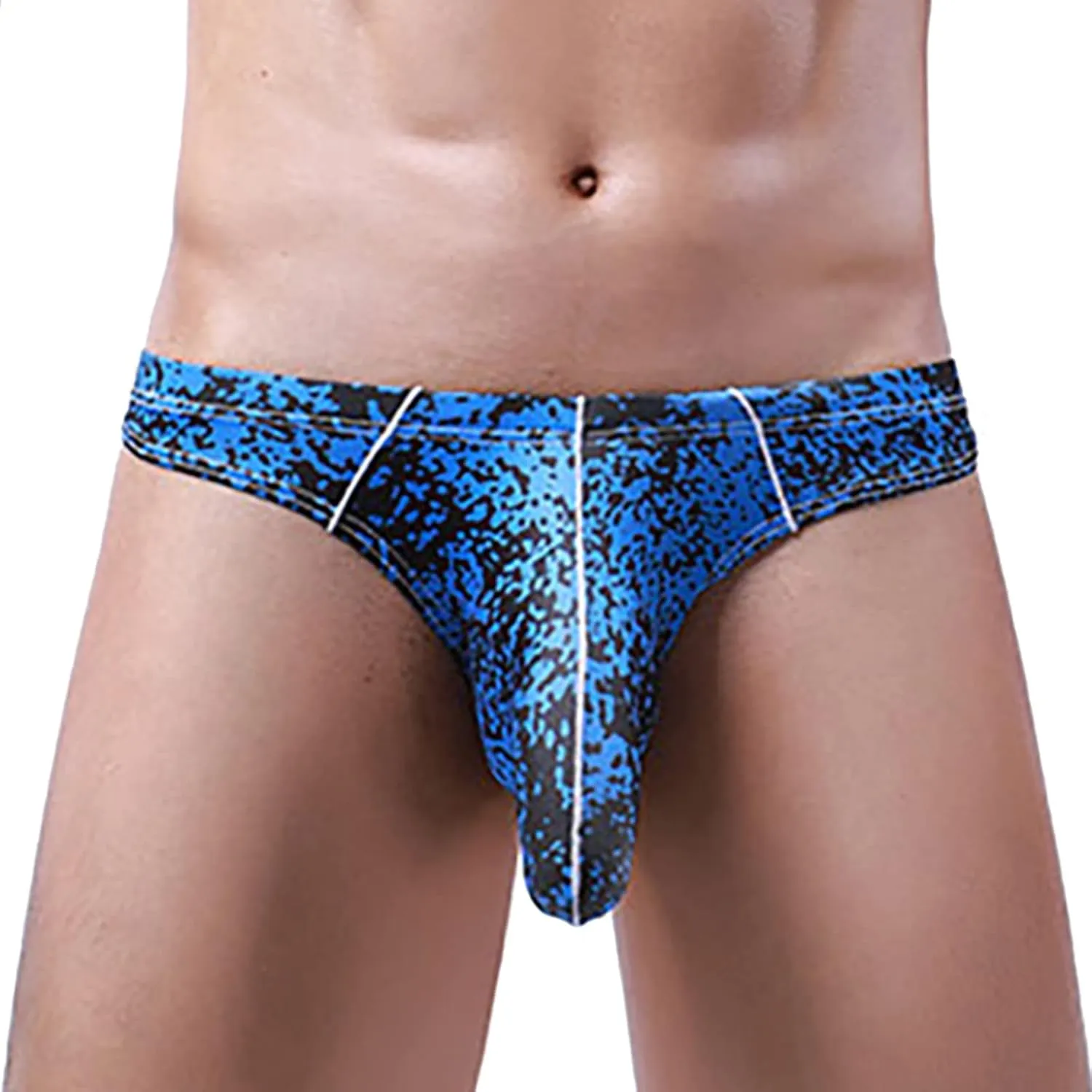 Men's Bulge Briefs Sexy Low Rise Pouch Bikini Underwear Print Long Pouch Elephant Pants