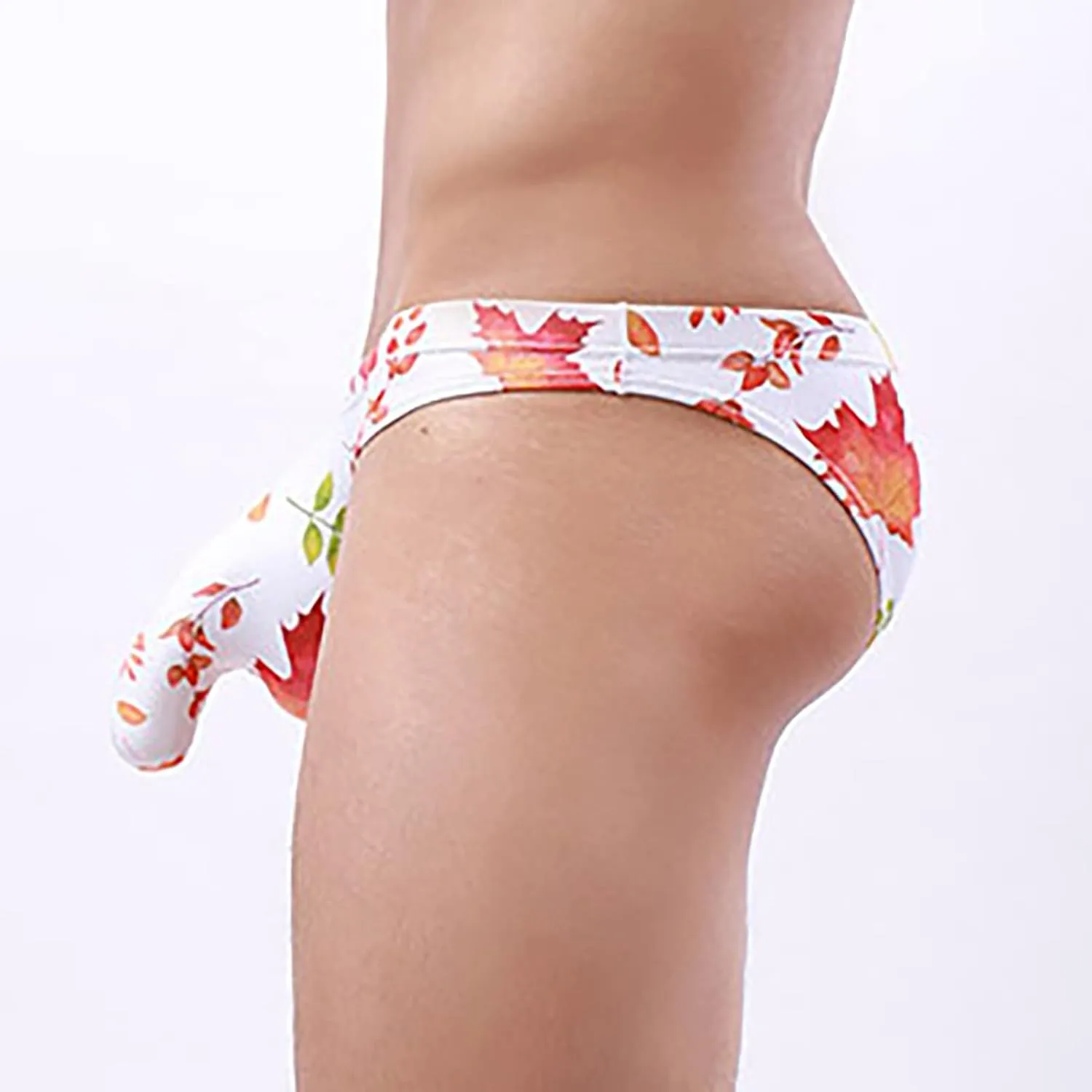 Men's Bulge Briefs Sexy Low Rise Pouch Bikini Underwear Print Long Pouch Elephant Pants