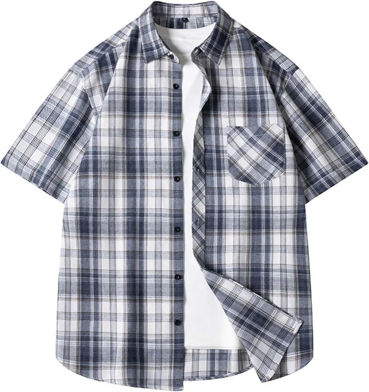 Mens Button Down Shirts Summer Short Sleeve Hawaiian Tops with Pockets Beach Lapel Collar Button Up Vacation Travel Tops