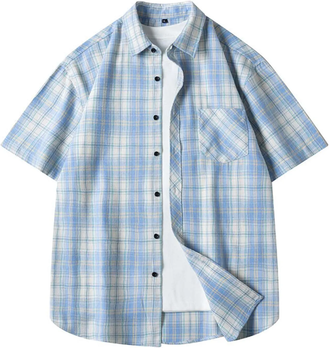 Mens Button Down Shirts Summer Short Sleeve Hawaiian Tops with Pockets Beach Lapel Collar Button Up Vacation Travel Tops