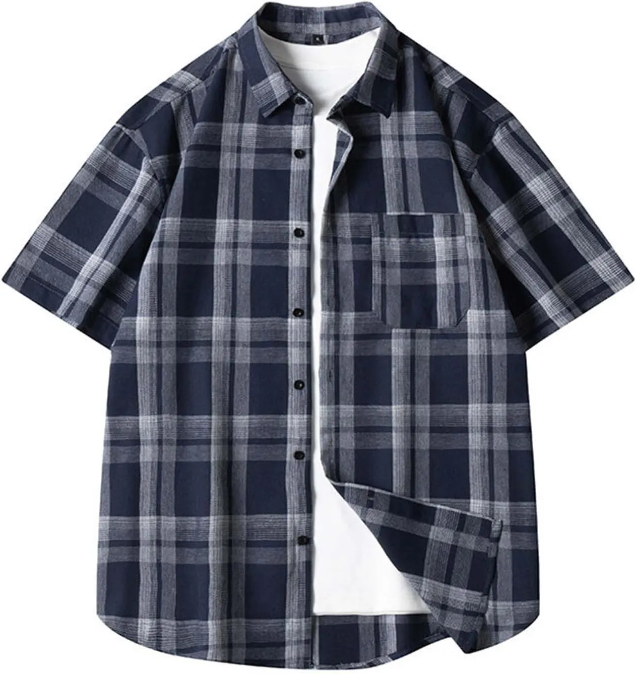 Mens Button Down Shirts Summer Short Sleeve Hawaiian Tops with Pockets Beach Lapel Collar Button Up Vacation Travel Tops