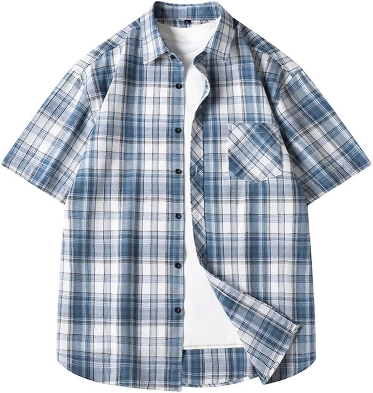 Mens Button Down Shirts Summer Short Sleeve Hawaiian Tops with Pockets Beach Lapel Collar Button Up Vacation Travel Tops