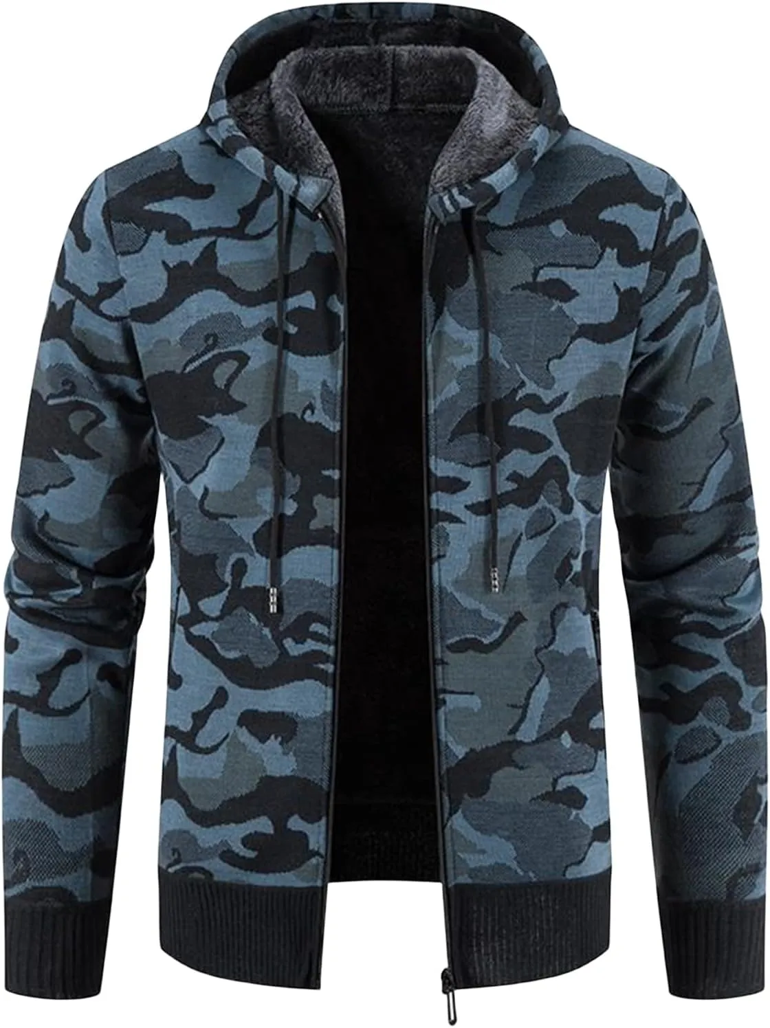 Men's Camo Full Zip Hoodies Athletic Soft Sherpa Lined Fleece Hooded Sweater Jackets Long Sleeve Sweatshirt Coats