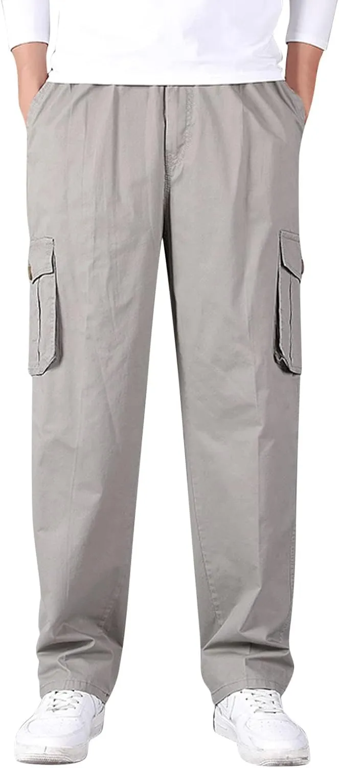Mens Cargo Pants Casual Hiking Pants Joggers Athletic Pants Cotton Loose Straight Sweatpants for Men Cargo Hiking Trousers